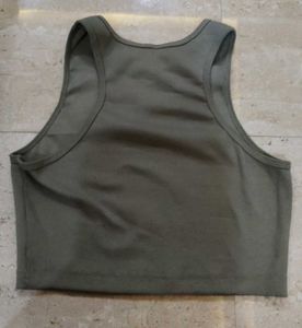 Olive Green Ribbed Crop Tank Top xs