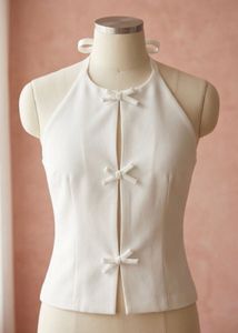 White Front Cuts Halter Neck Top with Bow Detail