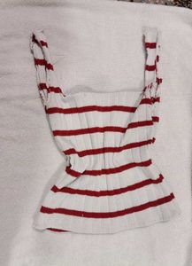 white and red stripped crop top