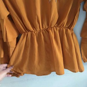 Mustard Ruffle Sleeve Top