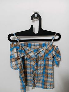 Cute Plaid Off-Shoulder Top