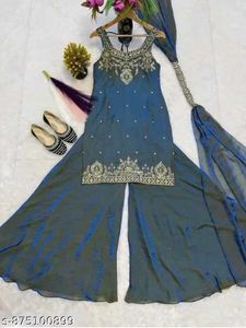 Elegant Teal Embroidered Sharara Set