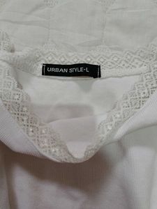 White Lace Trim Long Sleeve Top