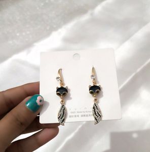 Long Party Wear Designer Earrings Blue Colour Stone