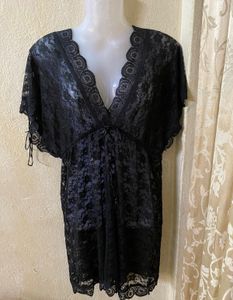 Sheer Black Lace Tunic Top