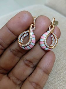 Chic Pink and White Enamel Drop Earrings