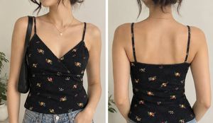 Floral Print Spaghetti Strap Black Crop Top