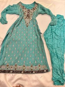 Elegant Embroidered Teal Kurta Set