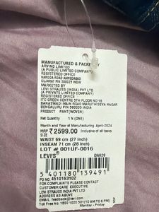 Unused Levi's Blue Denim Jeans