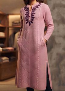 Elegant Embroidered Pink Knitted Kurta