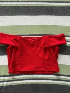 Red Off-Shoulder Crop Top