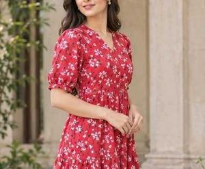 Women's Red Floral Print Maxi Dress
