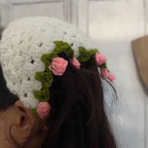 Handmade Crochet scarf with Floral Embellishments