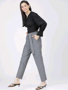 Black Cropped Button-Up Top