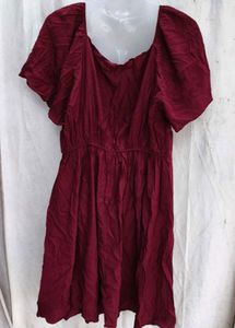 I. Maroon V-Neck Flutter Sleeve Dress
