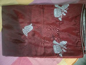Rust Maroon Saree with Silver Butta Wor