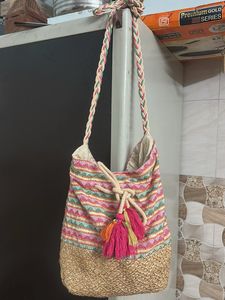 Striped Boho Tote Bag with Tassels