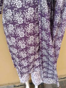 Purple Floral Print Kurta Set with Dupatta