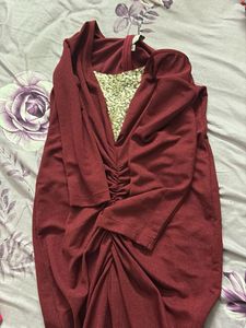Burgundy Ruched Sequin Dress