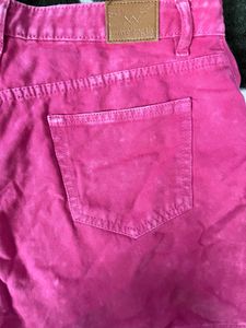 Hot Pink Button-Front Denim Shorts