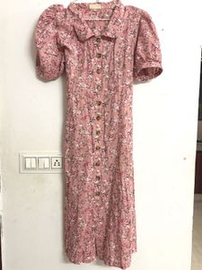 Pink Floral Button-Down Midi Dress