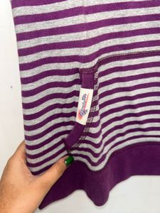 Purple &amp; grey striped hoodie tee (S)