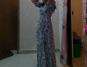 Pretty Blue floral long dress women