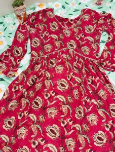 Floral Print Red Kurta