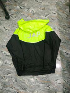 JAP Black &amp; Neon Yellow Hooded Windbreaker Jacket