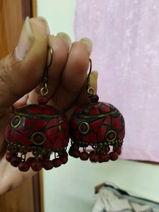 Red Jhumka Earrings