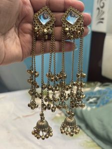 Antique Gold Jhumka Earrings with Mirror