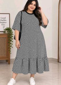 Checkerboard Print Flared Dress