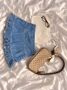 Denim Ruffle Mini Skirt