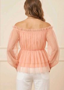 Peach Off-Shoulder Tulle Top