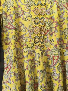 Mustard Yellow Printed Anarkali Kurta with Sequina
