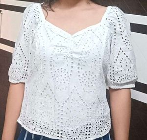 Chic White Broderie Anglaise Top