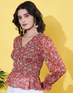 Floral Print V-Neck Blouse😍