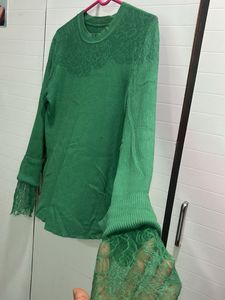 Green Knit Top with underneath lace sleeves