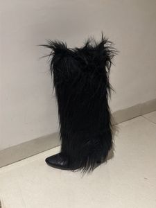 custom made Black Faux Fur Knee-High Boots
