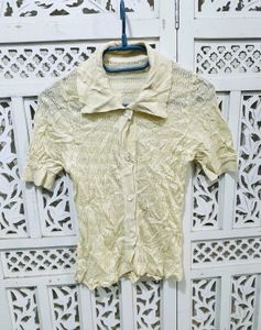 💝Cream Lace Button-Up Collared Top I