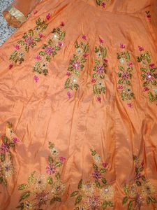 Elegant Orange Embroidered Gown