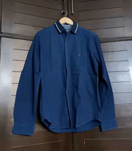 Louis Philippe Men's Blue Cotton Collared Shirt