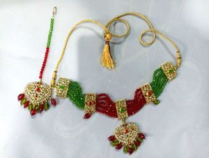 Red Green Kundan Jewelry Set