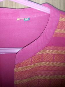 Vibrant Pink Kurta with Orange Accents