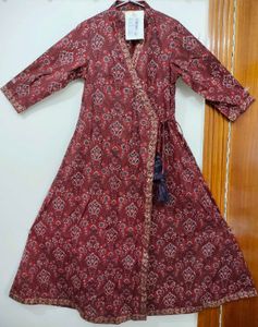Maroon Red Angrakha Anarkali Kurta Set