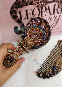 Vintage Peacock Mirror and Comb Set