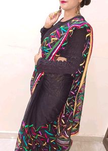 Beautiful Black Net Sari Used Once N Marriage Blou