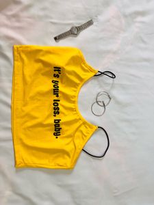 Yellow Graphic Print Crop Top