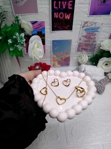 Heart Necklace, Earrings & Ring Set