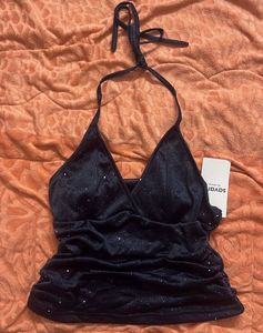 Halter Neck Sparkly Gathered Top